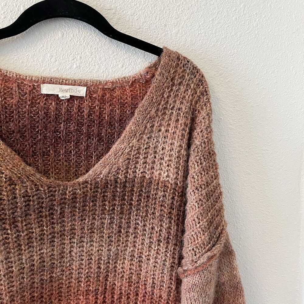 Rewind Women's Sweater Size XL Ombre Brown Tones Oversized Balloon Sleeves Boho - Picture 3 of 12